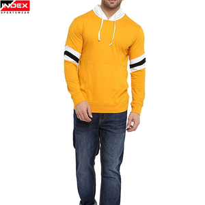 Sweat-shirt à capuche pour homme INDEX, jaune uni, tricoté, coupe classique, décontracté, pour l'automne, avec poche et manches rayées - Product Image 1
