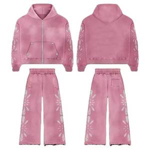 Ensemble de survêtement décontracté personnalisé pour homme, coupe évasée, 100 % coton, molleton respirant, coupe oversize et ample, avec sweat à capuche et pantalon de jogging - Product Image 1