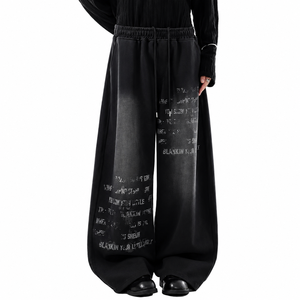 Pantalon Harem Femme Personnalisé avec Logo, Motif Lettres Imprimé, Coupe Ample, Style Streetwear, Longueur Intégrale, Taille à Cordon, Tissu Éponge Noir - Product Image 1