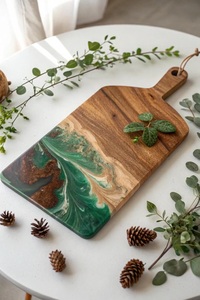 Tabla de cortar reversible de resina y madera para cocina, tabla de preparación y servir alimentos de doble cara, diseño multiusos - Product Image 4