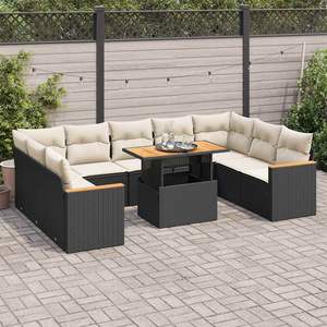 Grand ensemble de canapés de jardin avec accoudoirs réglables en rotin PE noir, mobilier d'extérieur confortable - Product Image 1