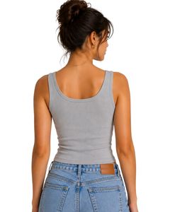 Top corto sin mangas de algodón acanalado gris para mujer, con botones frontales, ajuste ceñido, estilo casual de verano, suave y elástico, top básico de moda. - Product Image 2