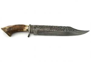 Couteau de défense à double quillon forgé finition foncée avec espaceur en laiton, outil utilitaire avec manche en bois de cerf - Product Image 6