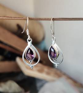 Nikhil Gems Designer Amethyst <b>Earrings</b> 925 Sterling Silver Platinum Plated Handmade Peace Design Dangle Drop Gemstone Jewelry - Product Image 6