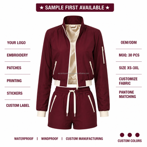Ladies <b>Zip</b> <b>Up</b> Windbreaker Set Breathable Nylon Fabric Contrast Piping Trim Custom Printed Logo Custom Factory Direct For Wear - Product Image 3