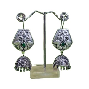 ARTS JEWELS Pendientes Jhumka con Diseño de Pavo Real, Campana de Latón, Baño de Plata Antigua, Zirconia con Corte de Pera y Engaste de Bisel, Clásicos para Boda y Moda - Product Image 5