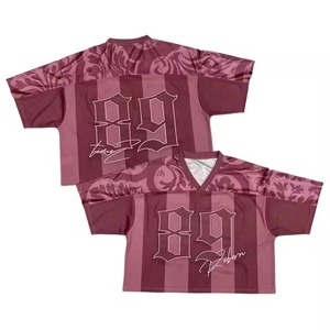 Maillot court streetwear pour adulte, style uniforme de football américain, imprimé par transfert thermique, 100 % polyester, col en V, grande taille, coupe ample - Product Image 5