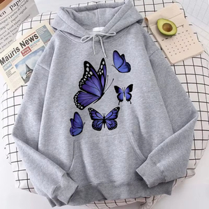 Sudadera con Capucha Personalizada OEM para Mujer, con Estampado de Mariposa Morada, Sudadera Informal de Algodón con Logotipo Frontal, Ropa de Otoño - Product Image 1