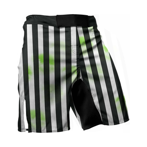 Pantalones Cortos de MMA para Deportes de Contacto, Entrenamiento de Artes Marciales, con Líneas Blancas y Negras, Elásticos, Transpirables, Ligeros, de Tela de Poliéster - Product Image 3
