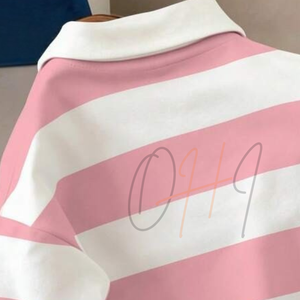 Camiseta de Golf de Verano para Hombre, de Manga Corta, de Algodón, Informal, Transpirable, de Color Rosa y Blanco, con Logotipo Personalizado - Product Image 5