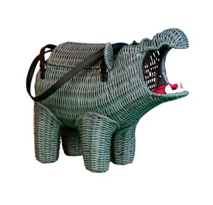 Blue Hippo Shaped Rattan Storage <b>Basket</b> Animal Design Decorative Organizer Plant Fiber Material Portable - Product Image 3