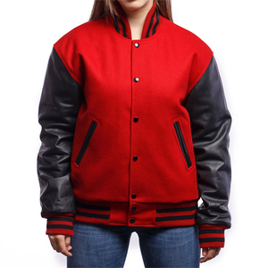 Custom Streetwear College PU Black <b>Leather</b> Sleeve Chenille Embroidery Letterman <b>Jacket</b> Red Wool Varsity <b>Jacket</b> for Men OEM - Product Image 2