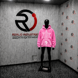 Sudadera con capucha rosa con estampado de estrella, estilo oversize, streetwear unisex, vintage, con efecto desgastado, cremallera completa, informal. - Product Image 3