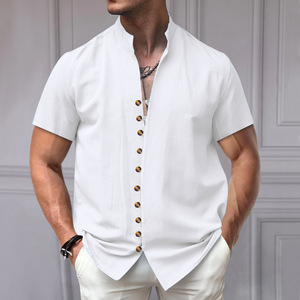 Casual Men's Camisa Hombre Button Down Solid Color Stand-Up Collar Short Sleeve <b>Summer</b> <b>Shirt</b> Male - Product Image 4