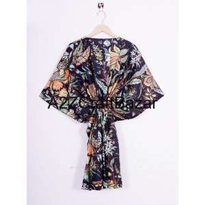 Kaftan indien fait main 100% coton, imprimé oiseaux, robe maxi décontractée été et automne, kaftan court en coton doux - Product Image 5