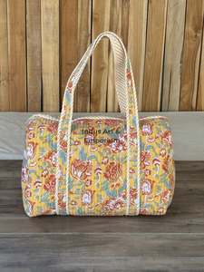 Handmade Large Cotton Patches Duffle <b>Bag</b> Fashionable Zip Quilted Blockprint Fabric Colorful Weekender Travel <b>Bag</b> Two Handles - Product Image 2