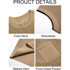 2025 hommes Crochet débardeurs été plage Hippie chemises sans manches avec poche à capuche tricoté T-Shirts trou décoration - Product Image 3