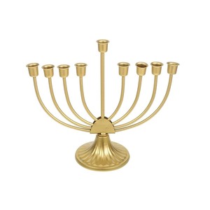 Ménorah classique en métal doré à base arrondie, porte-bougie juif traditionnel, décoration festive pour la maison - Product Image 1
