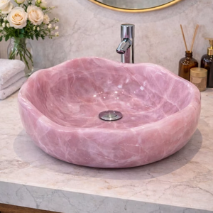 Lavabo Redondo de Cuarzo Rosa Ecológico Moderno de Lujo para Baño, Lavabo de Encimera, Producto Ornamentado al por Mayor - Product Image 1