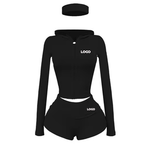 2026 Custom logo Women's <b>Sets</b> <b>Crop</b> <b>Top</b> Jacket & Shorts <b>Set</b> 2 Piece <b>Sets</b> Women's Spring Summer Lounge wear outdoor Outfits - Product Image 4