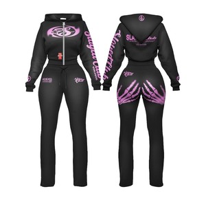 Custom Printing Service Winter Ladies Hooded Tracksuit Full Zip Hoodie Matching <b>Pants</b> Set Lightweight Breathable Casual Outfit - Product Image 6