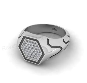 Anillo de sello hexagonal de 13 mm chapado en oro de 18k y plata 925 con circonitas pavé, estilo hip hop, el más vendido, regalo de joyería personalizado para hombre - Product Image 4