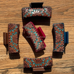 Haute qualité Design de luxe usiné à la main en cuir pinces à cheveux véritable cuir de vachette griffe cheveux accessoires pour femmes - Product Image 4