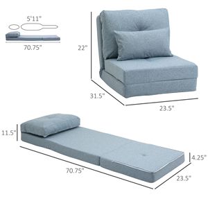 Sedia Pieghevole Blu con Schienale Regolabile, Divano Letto Convertibile, Divano da Terra Pieghevole - Product Image 3