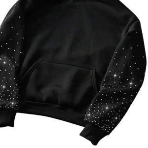 Crystal Design Winter Solid Heavyweight Oversized Streetwear <b>Hoodie</b> with <b>Rhinestone</b> Crystal <b>rhinestone</b> <b>hoodie</b> Winter fleece - Product Image 3