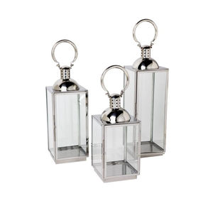 Juego de 3 Faroles Decorativos Exclusivos de Acero Inoxidable/Vidrio de Diferentes Tamaños para Decoración Interior y Exterior - Product Image 1