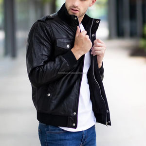 Chaqueta Bomber de Cuero Genuino Personalizada, Cuello Redondo, Logotipo Frontal en Lona, Secado Rápido, Impermeable para Hombre - Product Image 1