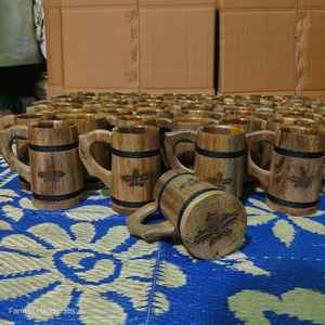 Handmade Wooden <b>Mug</b> With Handle Natural Brown Finish <b>Heat</b> Resistant For Coffee Tea Home Use - Product Image 6