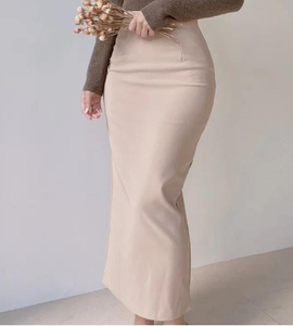 Falda midi con dobladillo suave y acampanado, elegante falda larga de cintura alta, falda estilo chino con abertura decorada - Product Image 1