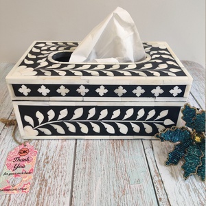 Boîte à mouchoirs artisanale en bois avec incrustations de os, design moderne et écologique, support décoratif de luxe fait main pour la maison - Product Image 5