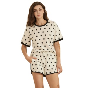 Custom Logo Women's Polka Dot Two Piece <b>Set</b> Summer Casual Shorts T-shirt <b>Set</b> Crew Neck Short Sleeve Contrast <b>Set</b> Manufacturer - Product Image 1