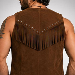<b>Men</b> Cowboy Fringe Vest Leather <b>Suede</b> Western Sleeveless <b>Jacket</b> Tassel Biker Rodeo Festival Wear Wear Premium OEM Apparel - Product Image 1