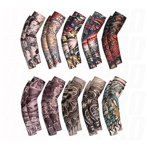 Men’s Cooling Arm Sleeves <b>Long</b> Fingerless Arm Cover Anti <b>Slip</b> UV Protection Sun Temporary Tattoo Sleeves Breathable Elastic - Product Image 1