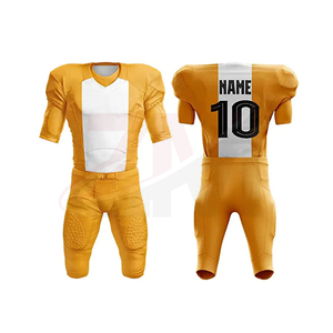 ชุดยูนิฟอร์มอเมริกันฟุตบอลชาย เสื้อสีทอง กางเกงหมายเลข 10 พิมพ์ลายแบบระเหิด ผ้าโพลีเอสเตอร์ระบายอากาศได้ดี ขนาดผู้ใหญ่ - Product Image 1