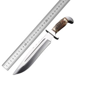 High Quality Bowie Knife with Stag Handle and <b>Leather</b> Sheath Hunting Survival Gear Wholesale with <b>Leather</b> Sheath Outdoor Knife - Product Image 1