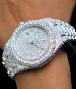 Reloj de Lujo Estilo Hip Hop con Diamantes, Cuarzo, Acero Inoxidable, Movimiento Seiko, Números Arábigos Arcoíris - Product Image 2