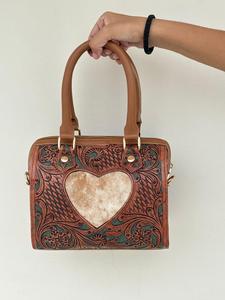 Nouveau Sac Bandoulière de Luxe en Cuir de Vachette 2026, Sac Speedy Turquoise avec Gravure Florale en Cuir Faite à la Main, Sac de Voyage - Product Image 1
