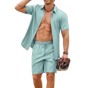 Le tissu est doux, extensible et respirant, idéal pour la peau. Ensemble deux pièces été homme/femme, short, idéal pour sortir. - Product Image 5