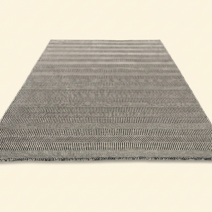 Alfombra de Lana Tejida a Mano Monocromática Rhythm Black Ivory, Moderna, Texturizada, Geométrica, Antideslizante, Ecológica, para Sala de Estar u Hotel - Product Image 2