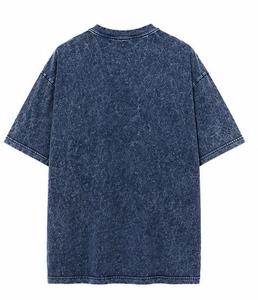 เสื้อยืดคอกลมแขนสั้นทรงโอเวอร์ไซส์สำหรับผู้ชาย สีน้ำเงินล้วน ผ้าฝ้ายถัก 100%  โลโก้ด้านหน้า ผ้ากันยับ - Product Image 2