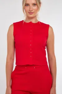 Conjunto Deportivo Casual para Mujer, Top Rosa sin Mangas con Botones y Pantalones a Juego, Color Sólido, Ligero, de Nailon/Algodón, Resistente al Viento y de Secado Rápido - Product Image 5