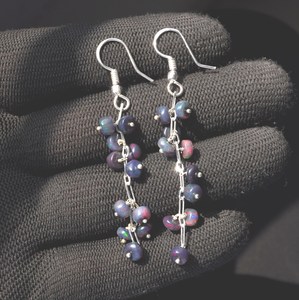 Boucles d'oreilles en opale d'Éthiopie noire naturelle, argent 925, perles cabochon multicolores - Product Image 3