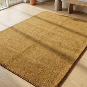 Tapis d'intérieur en laine tufté à la main, géométrique, moderne et élégant, jaune ocre, doux, épais et moelleux, pour la décoration du salon - Product Image 1