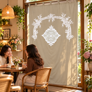 Romantic Victorian Floral Wreath Embroidered Curtain Panel Ornate Lace Medallion Classic European Style Bedroom Window Decor - Product Image 2
