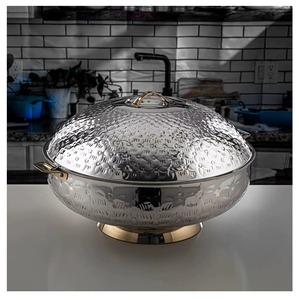 Stainless Steel Casserole Pot With Wooden Base Round Traditional Chinese Design Durable Metal Exterior Polished Finish Lid - Product Image 6