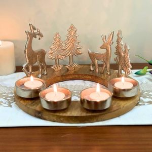 Support de bougie chauffe-plat en métal doré en forme de cerf de Noël avec arbres pour la décoration intérieure - Product Image 4